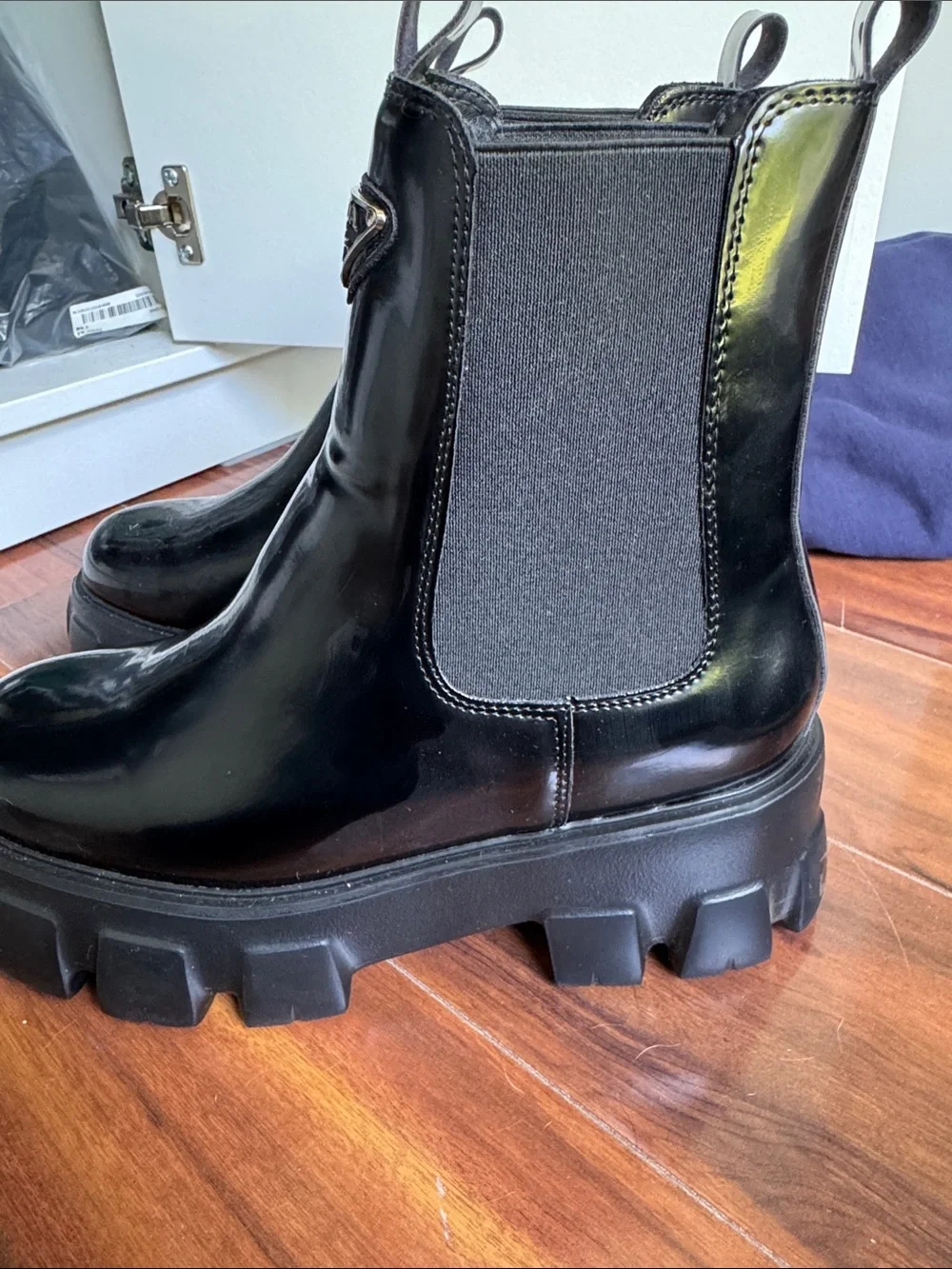 Prada copy  my monolith Black Patent Leather Platform Chelsea Boots